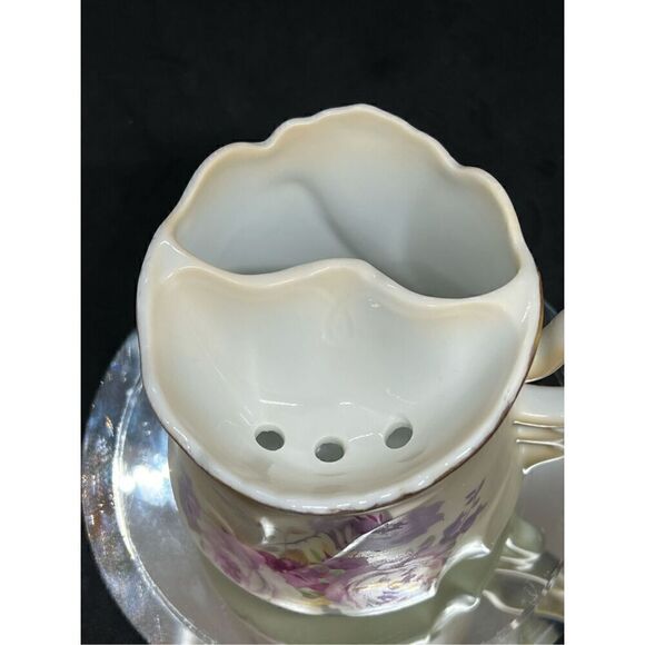 Vintage Nippon Floral Porcelain Shaving Mug Mustache Mug Hand Painted Cup - Picture 3 of 10